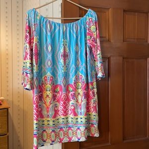 Tropical colors spring swing dress. Above knee.